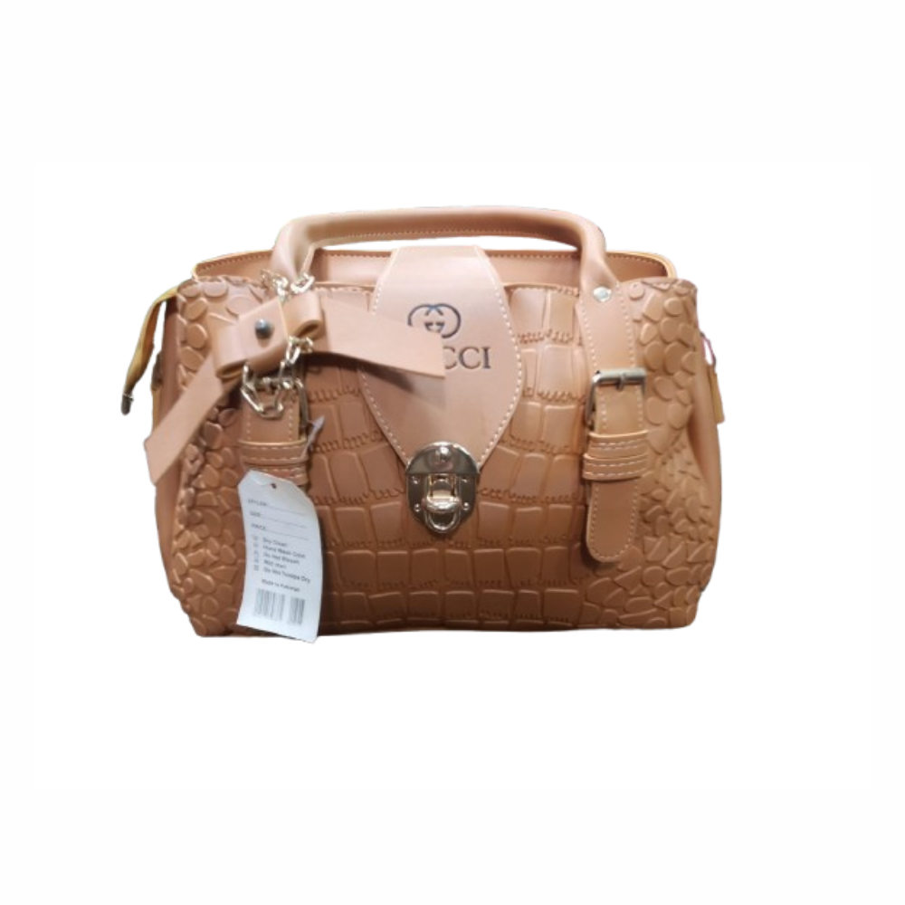 Gucci Pinkish Tan Handbag with Crocodile Pattern