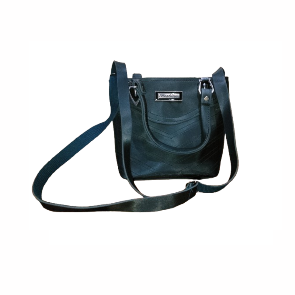 Dark Blue Crossbody Handbag with Chevron Design