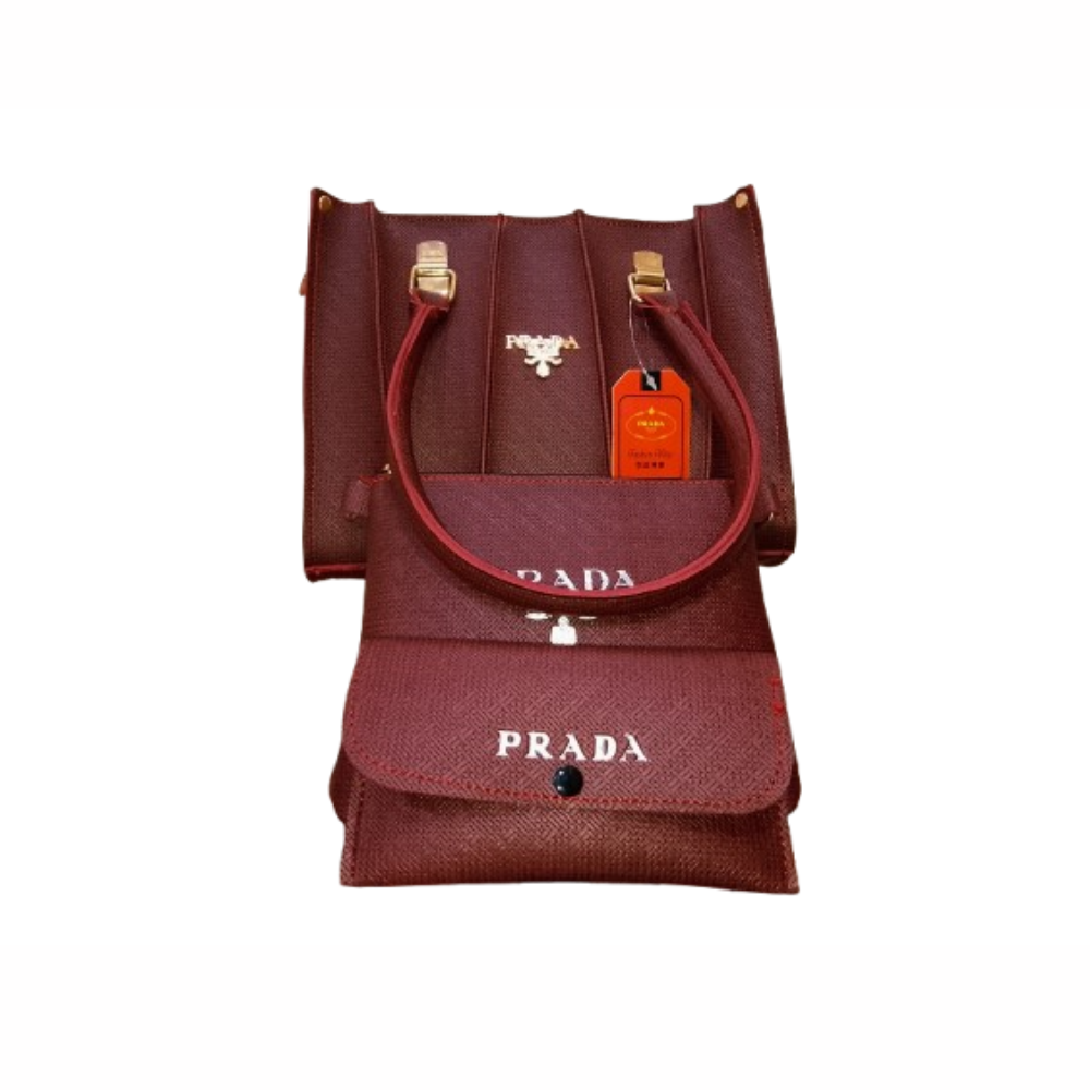 Prada Dark Brown Saffiano Leather Handbag Set (3-Piece)