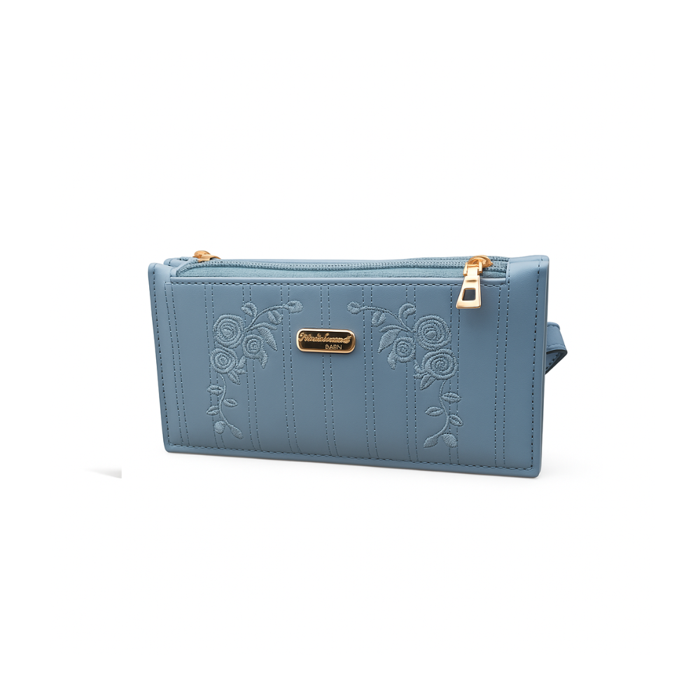 Elegant Blue Grey Embroidered Wallet